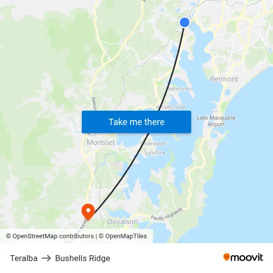 Teralba to Bushells Ridge map