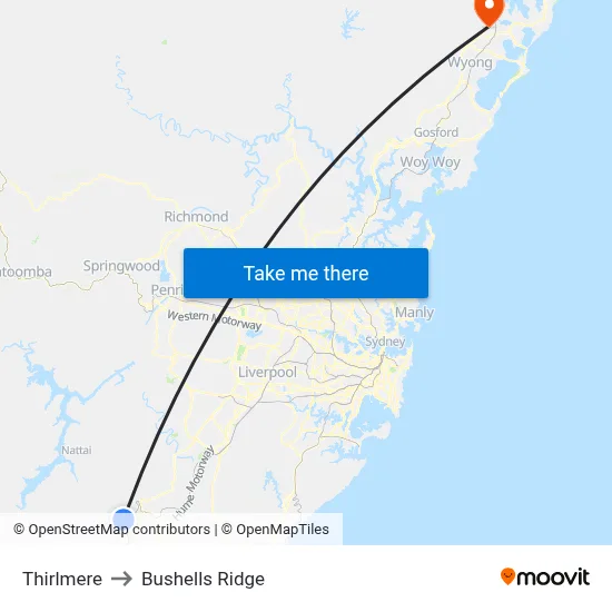 Thirlmere to Bushells Ridge map