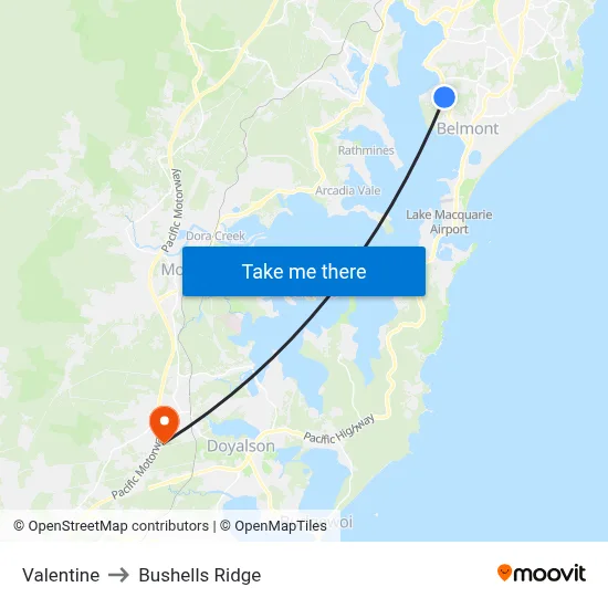 Valentine to Bushells Ridge map