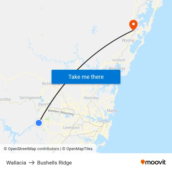 Wallacia to Bushells Ridge map