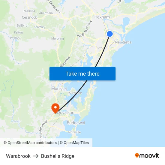 Warabrook to Bushells Ridge map
