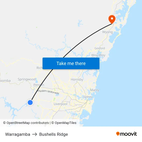 Warragamba to Bushells Ridge map
