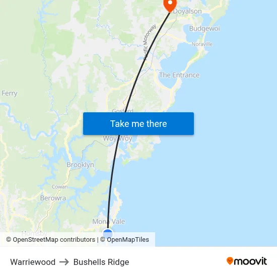 Warriewood to Bushells Ridge map