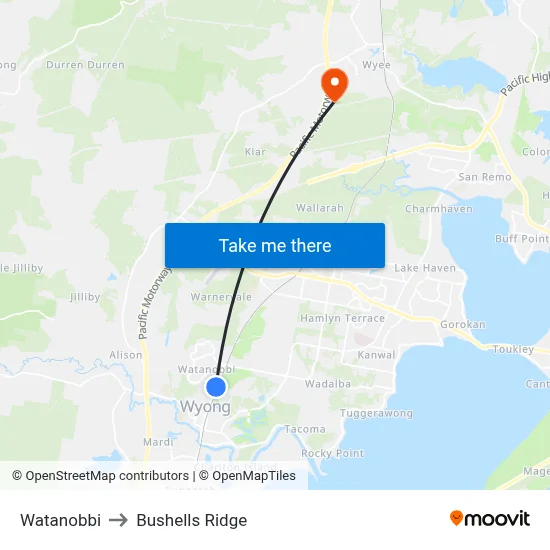 Watanobbi to Bushells Ridge map