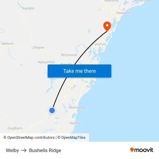 Welby to Bushells Ridge map