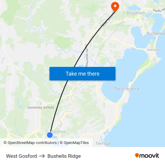 West Gosford to Bushells Ridge map