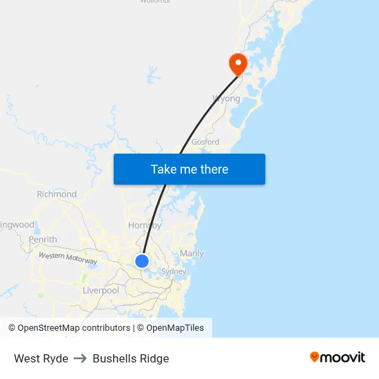 West Ryde to Bushells Ridge map