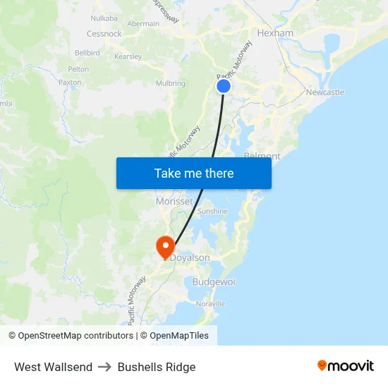 West Wallsend to Bushells Ridge map
