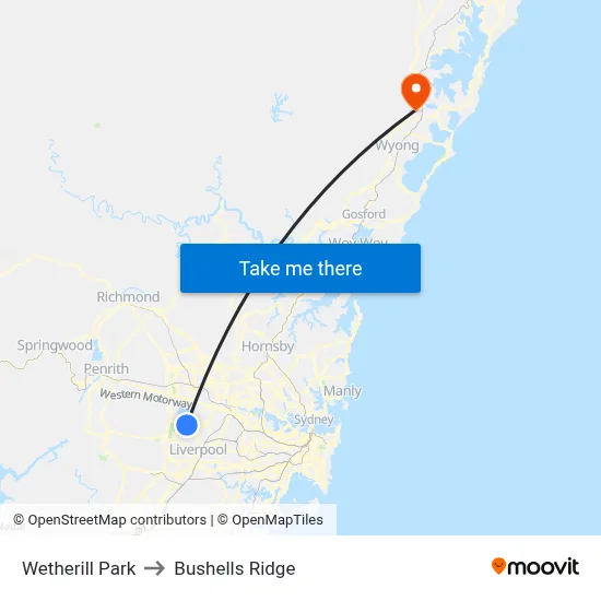 Wetherill Park to Bushells Ridge map