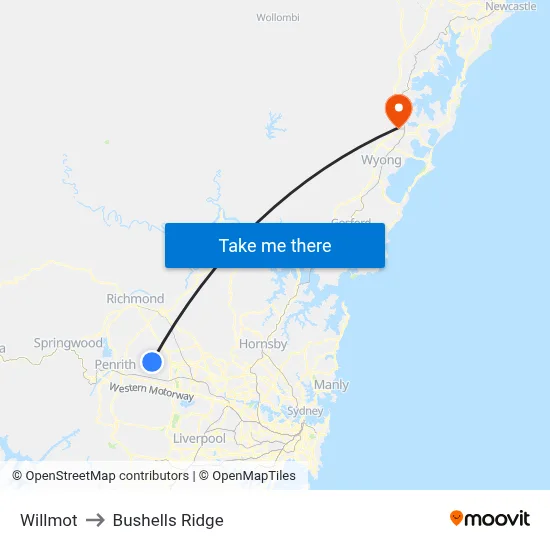 Willmot to Bushells Ridge map