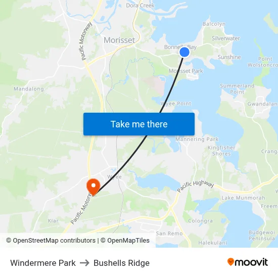 Windermere Park to Bushells Ridge map