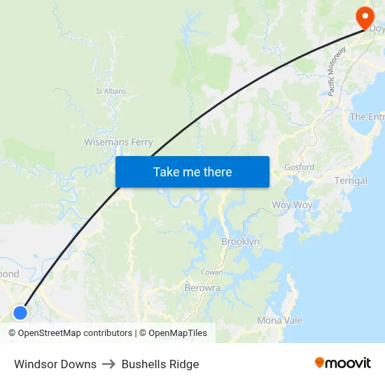 Windsor Downs to Bushells Ridge map