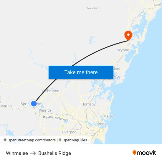 Winmalee to Bushells Ridge map