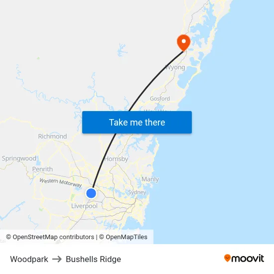 Woodpark to Bushells Ridge map