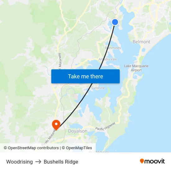 Woodrising to Bushells Ridge map