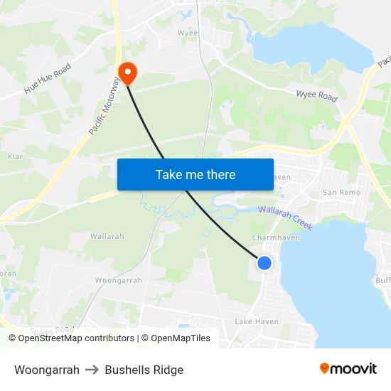 Woongarrah to Bushells Ridge map