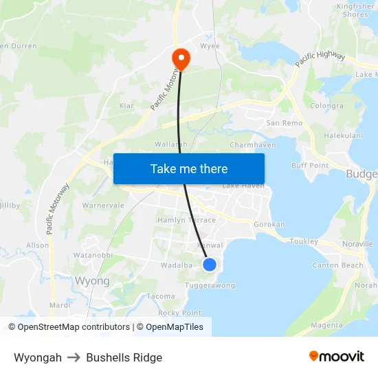 Wyongah to Bushells Ridge map