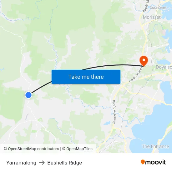 Yarramalong to Bushells Ridge map