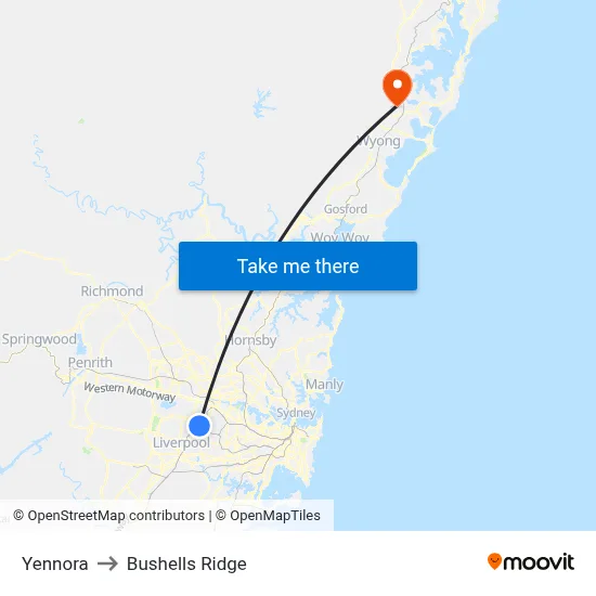 Yennora to Bushells Ridge map