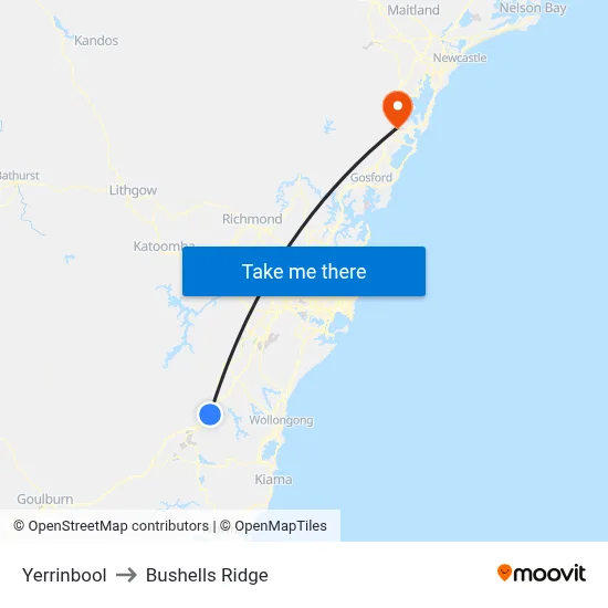 Yerrinbool to Bushells Ridge map