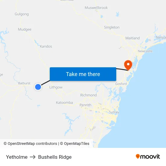 Yetholme to Bushells Ridge map
