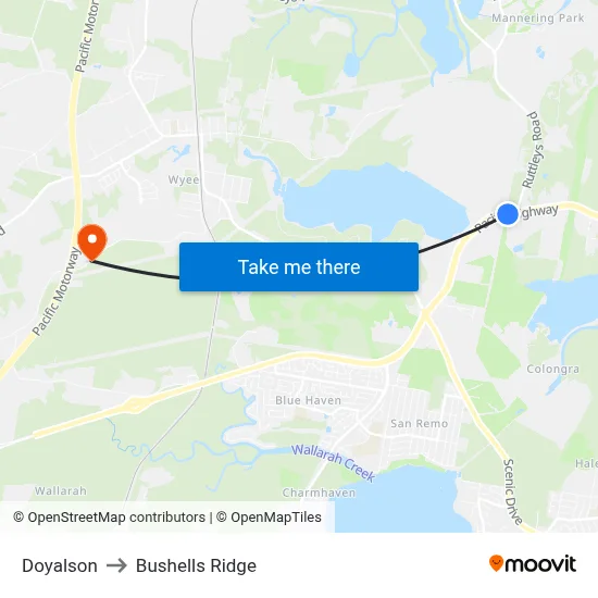 Doyalson to Bushells Ridge map
