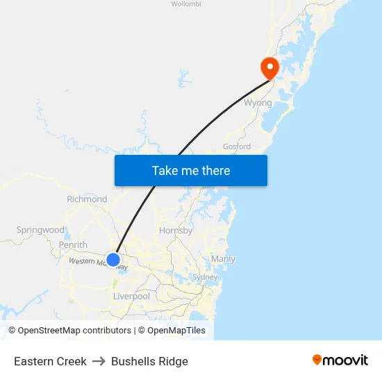 Eastern Creek to Bushells Ridge map