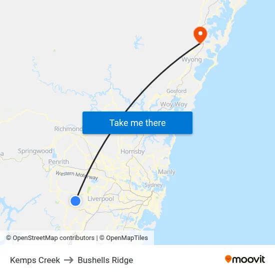 Kemps Creek to Bushells Ridge map