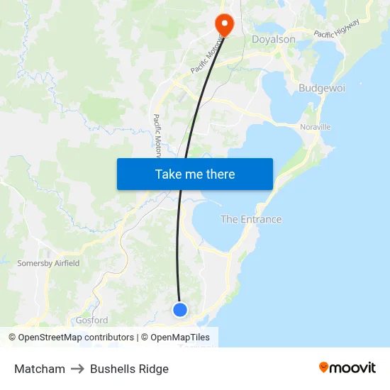 Matcham to Bushells Ridge map