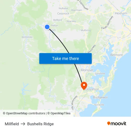 Millfield to Bushells Ridge map