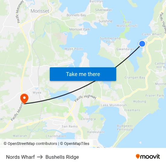 Nords Wharf to Bushells Ridge map