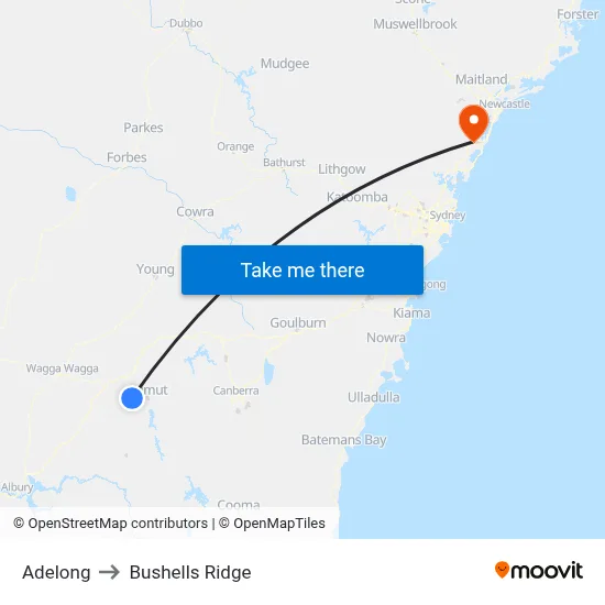 Adelong to Bushells Ridge map