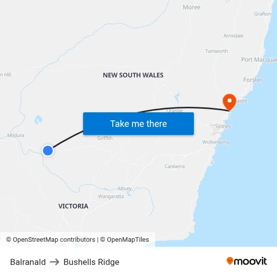 Balranald to Bushells Ridge map