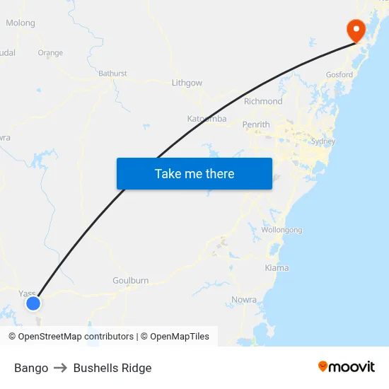 Bango to Bushells Ridge map