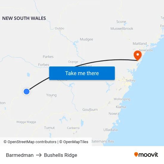 Barmedman to Bushells Ridge map