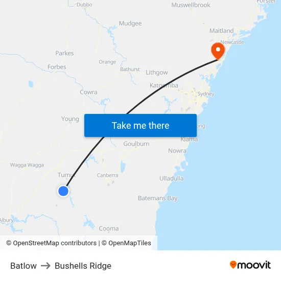 Batlow to Bushells Ridge map