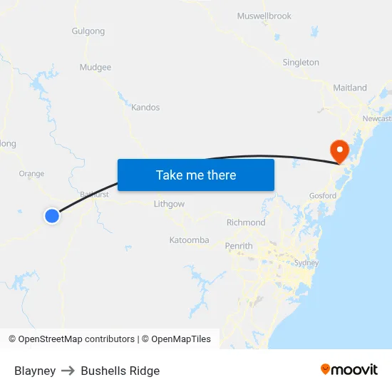 Blayney to Bushells Ridge map