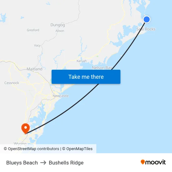 Blueys Beach to Bushells Ridge map