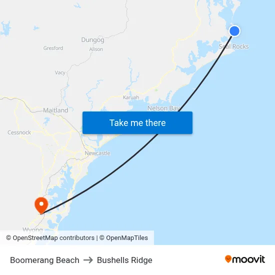 Boomerang Beach to Bushells Ridge map