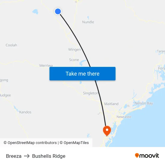 Breeza to Bushells Ridge map