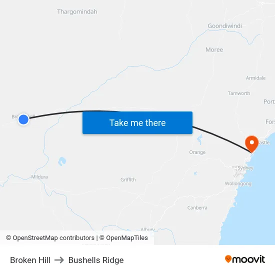 Broken Hill to Bushells Ridge map