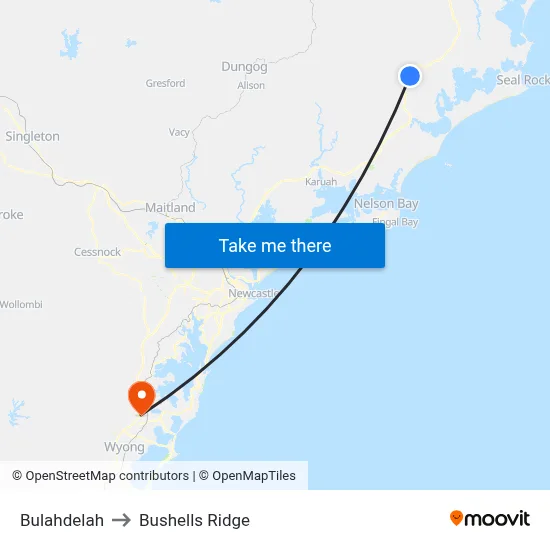 Bulahdelah to Bushells Ridge map