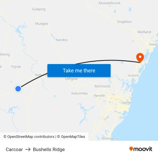 Carcoar to Bushells Ridge map