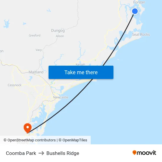 Coomba Park to Bushells Ridge map