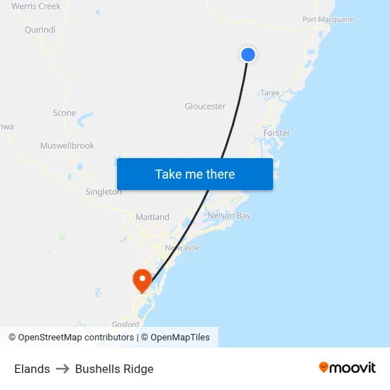 Elands to Bushells Ridge map