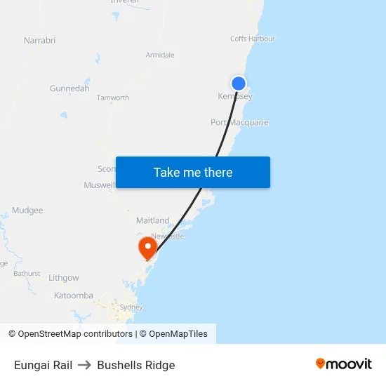 Eungai Rail to Bushells Ridge map