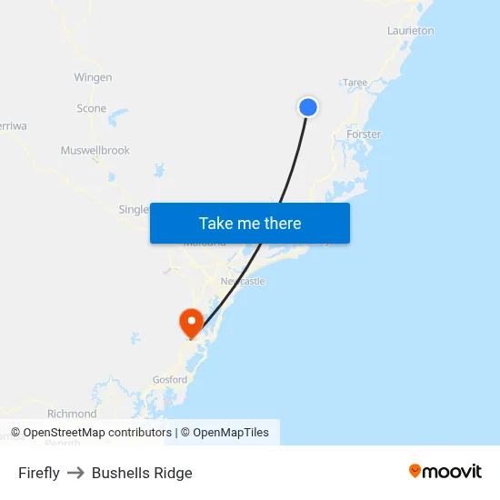 Firefly to Bushells Ridge map
