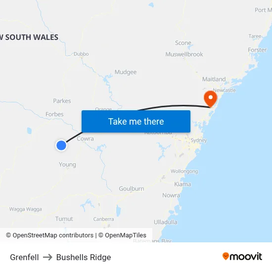 Grenfell to Bushells Ridge map