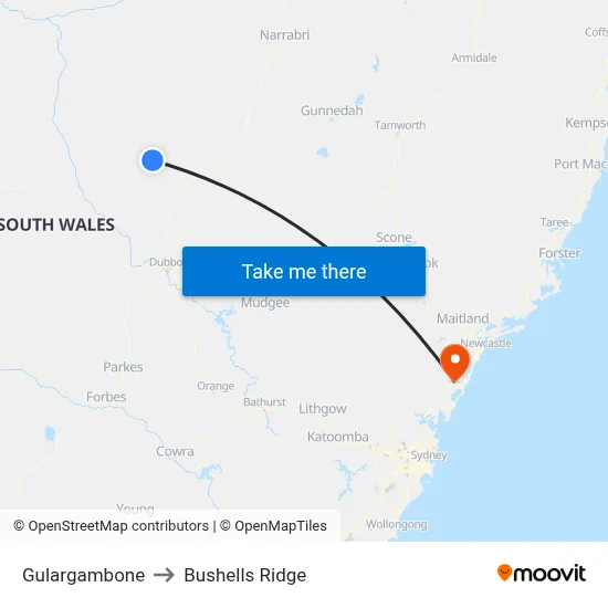 Gulargambone to Bushells Ridge map