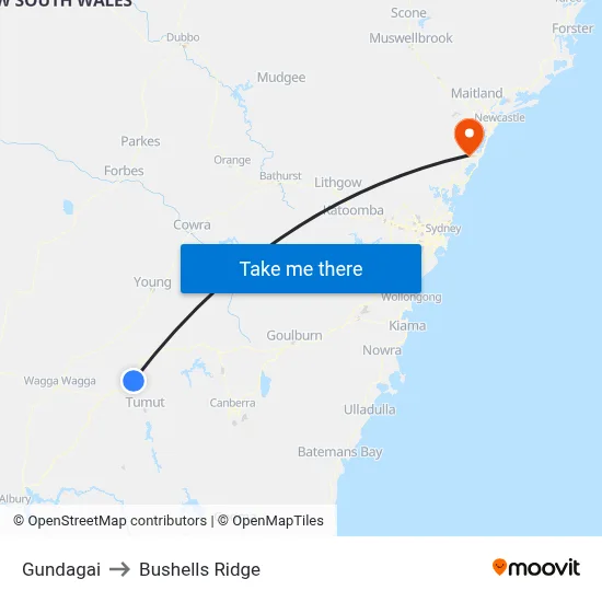 Gundagai to Bushells Ridge map